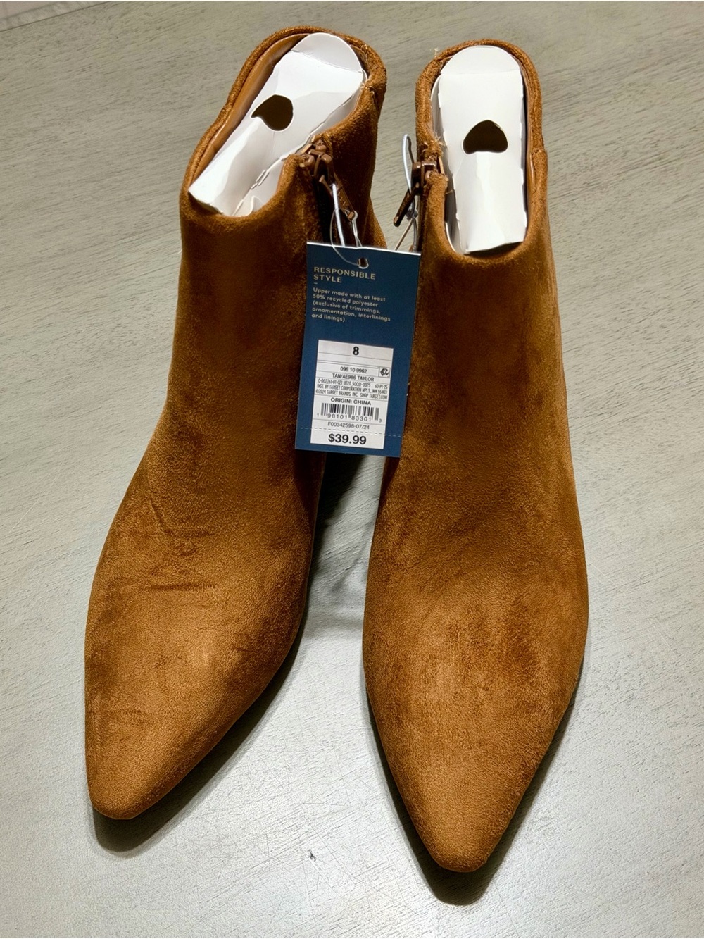 A New Day Taylor Faux Suede Pointed Toe Ankle Boots Size 8